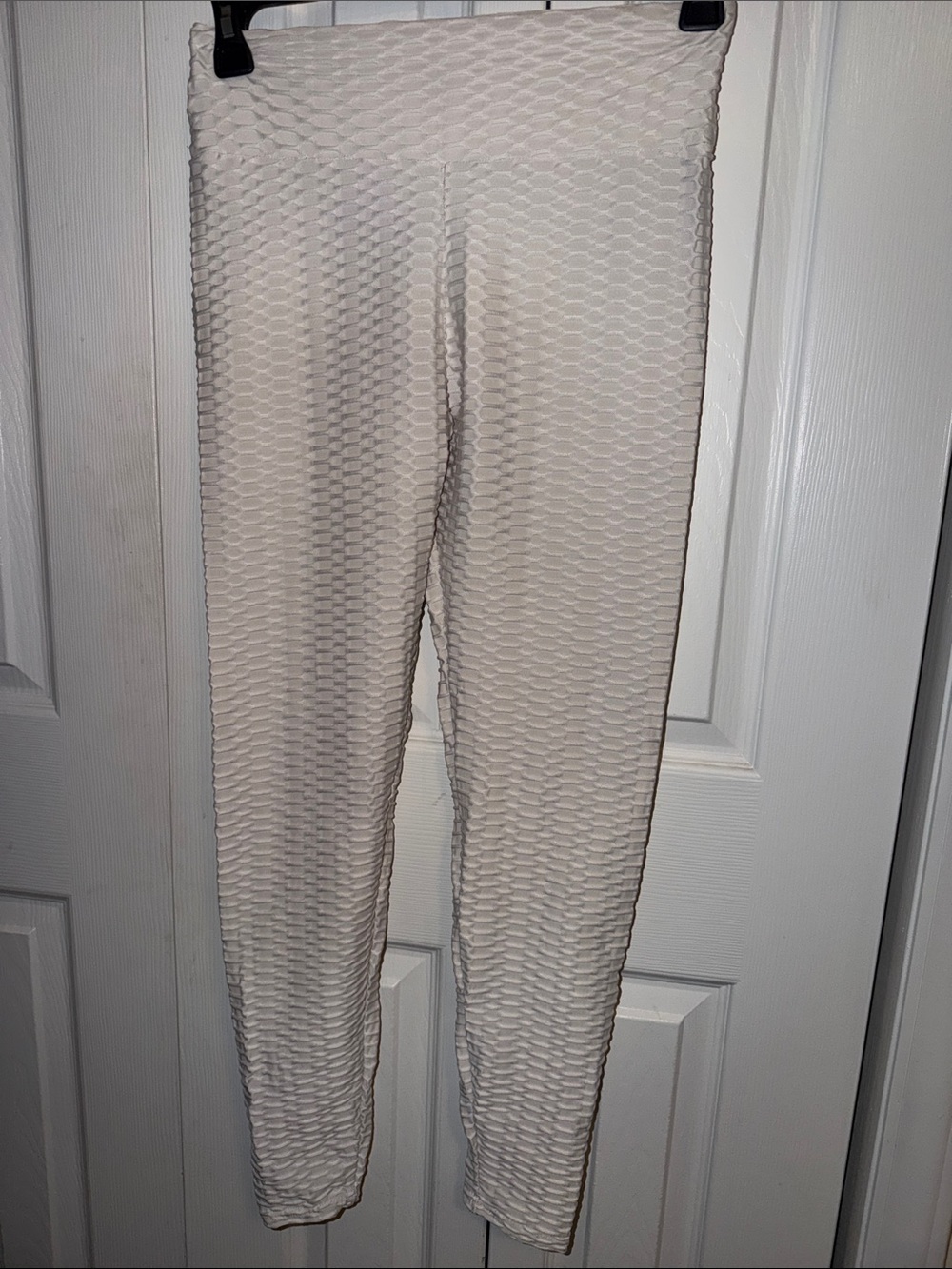 High-Waist Textured Cream Leggings